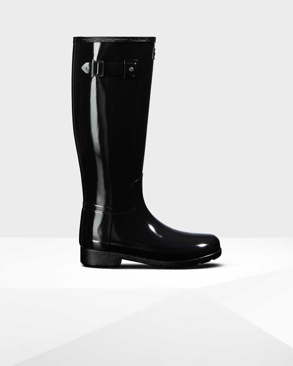 Hunter Women's Original Refined Tall Gloss Tall Wellington Boots Black,ZBFN93608